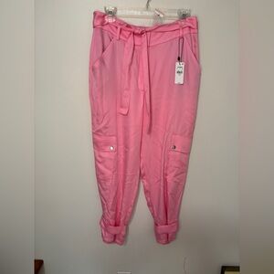 Express Super High Rise Pink Satin Cargo Pants Bucket Cargo Pockets Size 6S NWT